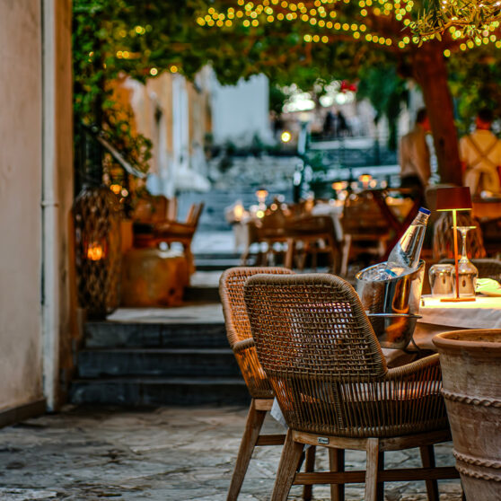 Athens patio at night