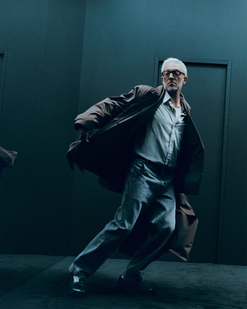 COAT AND SHOES BY BOSS JACKET SHIRT BELT AND PANTS BY MFPEN GLASSES BY JACQUES MARIE MAGE 5-2025 Vincent Cassel 1