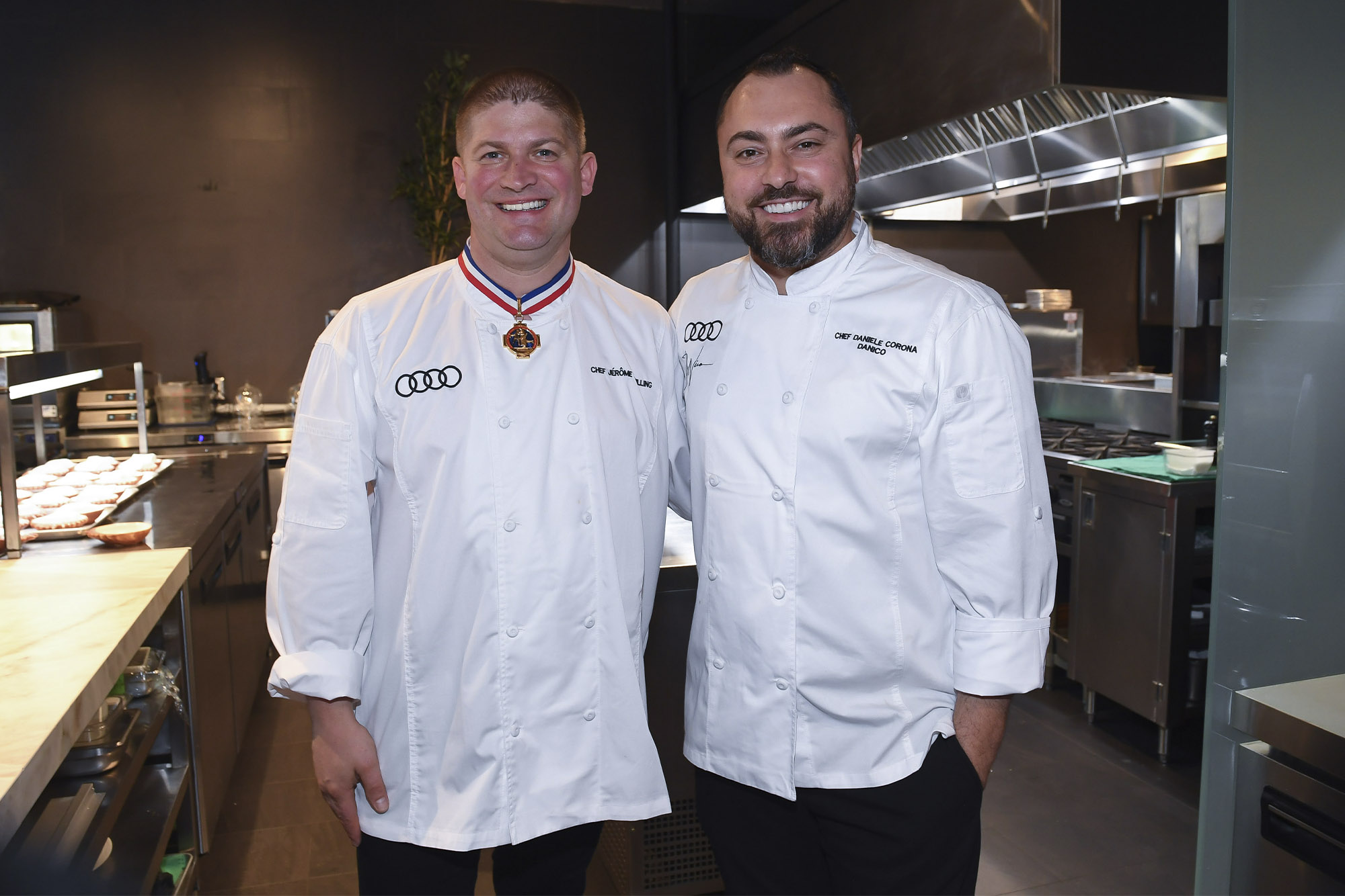Chef Jérôme Schilling 2 Michelin Stars and Chef Daniele Corona 1 Michelin Star at the Audi Sustainability Dinner at DaNico on April 24 2025 in Toronto