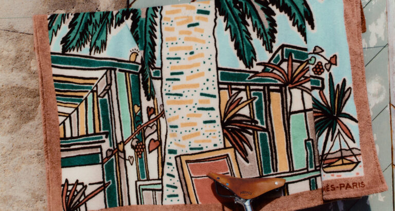 Le Guépard en équilibre beach towel in cotton terry cloth ($820)