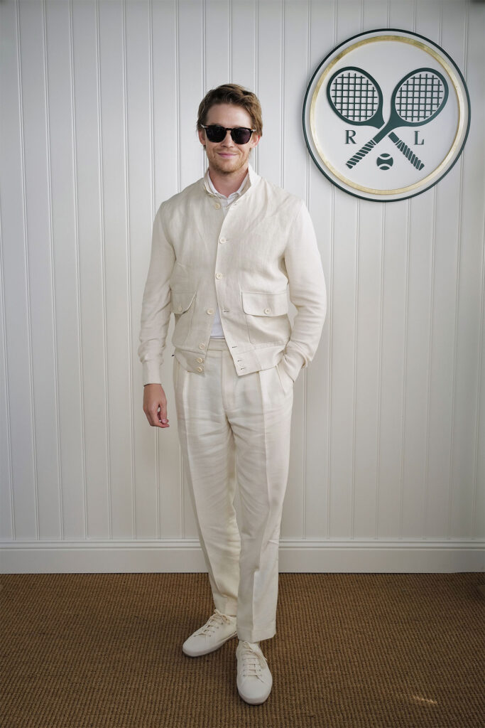 Joe Alwyn, wearing Ralph Lauren, attends the Ralph Lauren Suite during The Championships, Wimbledon at All England Lawn Tennis and Croquet Club on July 9, 2025 in London, England. (Photo by Darren Gerrish/WireImage Getty Images for Ralph Lauren)