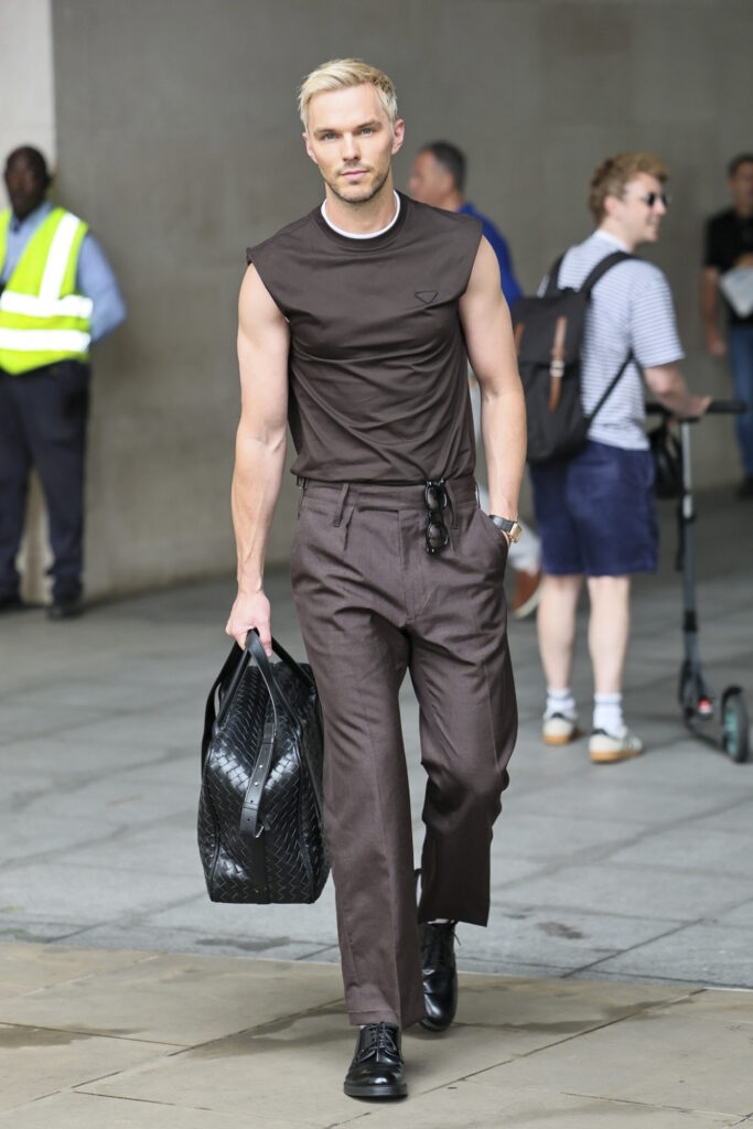 nicholas hoult monochrome dressing