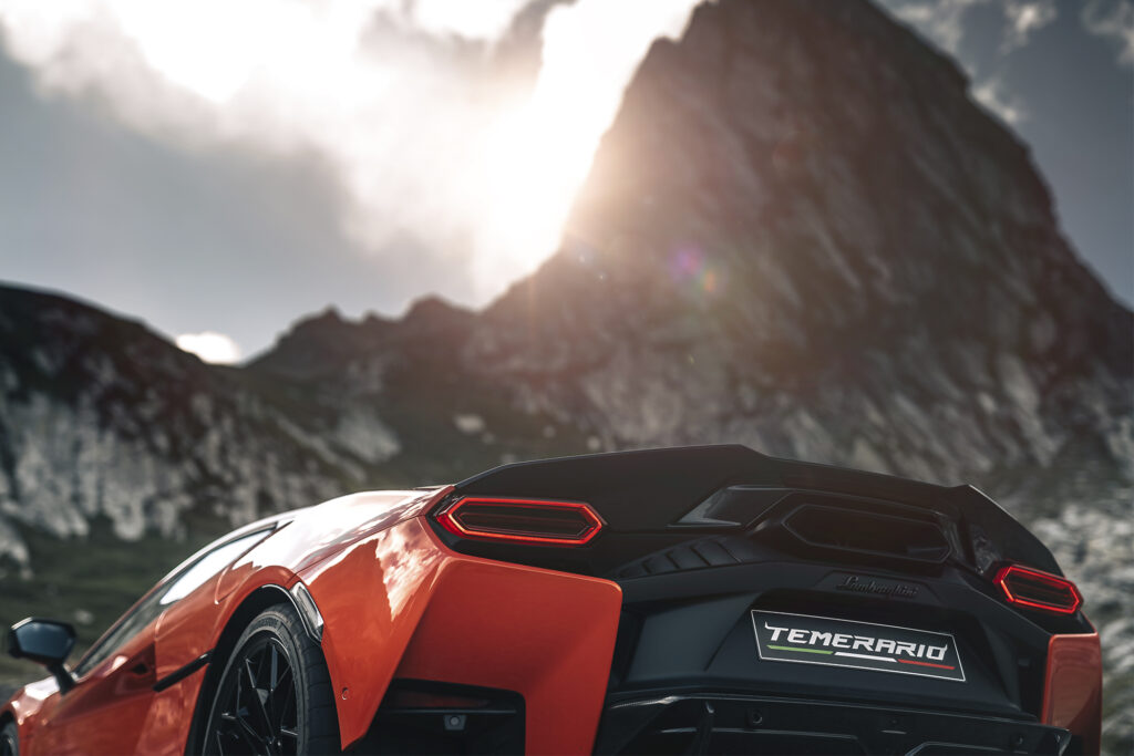 Lamborghini Temerario, Arancio Xanto, in Val d'Aosta. Photos courtesy of Lamborghini.
