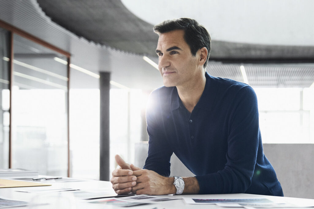 Roger Federer wears new men's watch, the Rolex Oyster Perpetual Land‑Dweller. Photo courtesy of Rolex.
