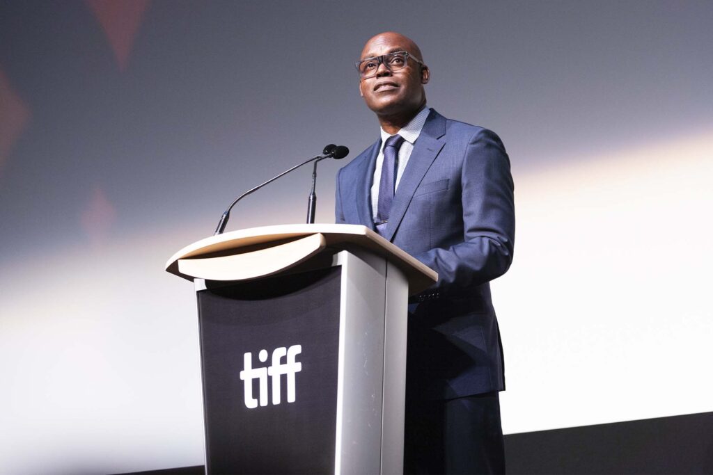 Cameron Bailey gives an introduction for "The Shrouds" at TIFF at Roy Thomson Hall. Photo by Joanna Roselli, courtesy of TIFF.