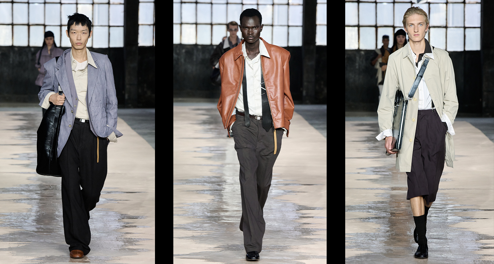 BOSS Spring-Summer Fashion Show RUNWAY Photos collage of three looks.