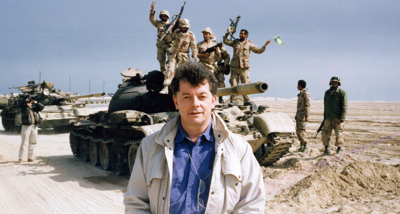 Photo courtesy of Brian Stewart, retrieved from SHARP September 2025. Brian Stewart new memoir, "On the Ground" shows a photo of Stewart reporting in the Gulf region.