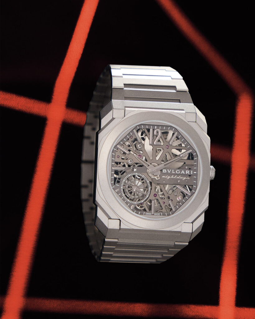 BVLGARI Octo Finissimo Skeleton 8 Days Book for Men Watch Shoot. Photo retrieved from The Book For Men Fall-Winter 2025.