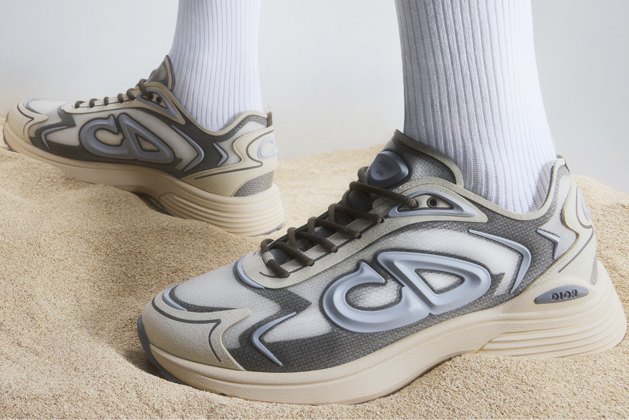 靴 DIOR b30 B30 Countdown Sneaker Blue Technical Mesh with Gray, White and