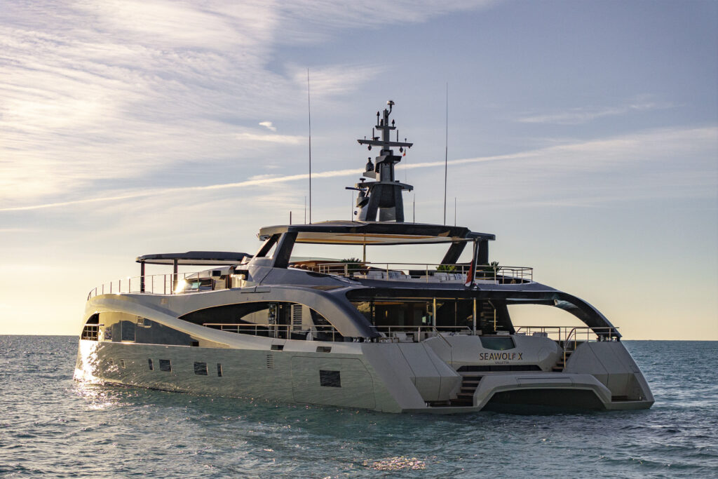 ROSSINAVI_MY Seawolf X electric catamaran. Photo retrieved from The Book For Men Fall-Winter 2025.