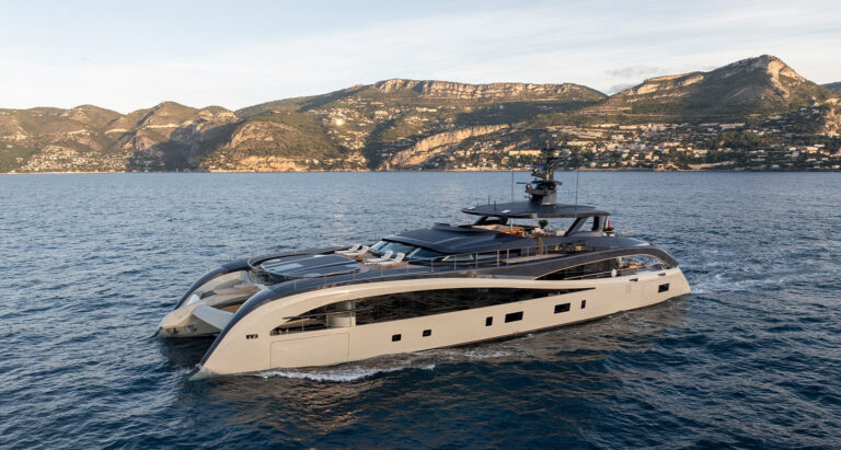 ROSSINAVI_MY Seawolf X electric catamaran. Photo retrieved from The Book For Men Fall-Winter 2025.