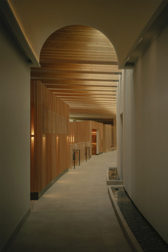 Hallway at Fairmont Hotel Lake Louise spa, BASIN Glacial Waters. Photo courtesy of Fairmont Hotel Lake Louise.