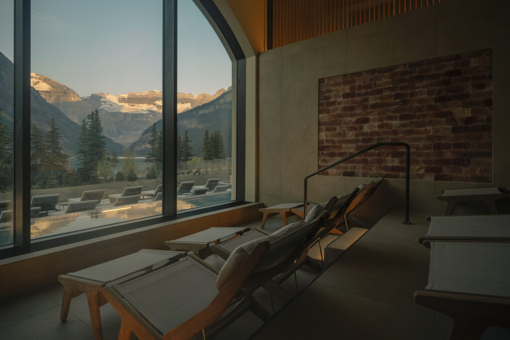 Salt relaxation room view at Fairmont Hotel Lake Louise spa, BASIN Glacial Waters. Photo courtesy of Fairmont Hotel Lake Louise.
