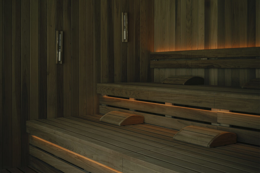 Sauna at Fairmont Hotel Lake Louise spa, BASIN Glacial Waters. Photo courtesy of Fairmont Hotel Lake Louise.