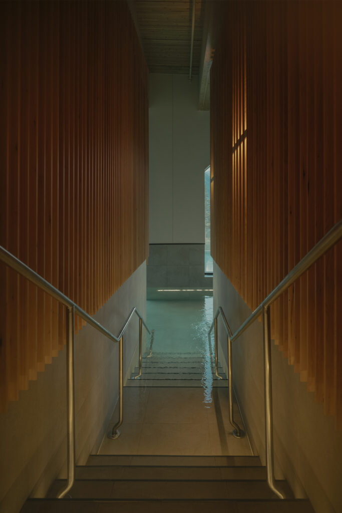 Vitality pool steps at Fairmont Hotel Lake Louise spa, BASIN Glacial Waters. Photo courtesy of Fairmont Hotel Lake Louise.