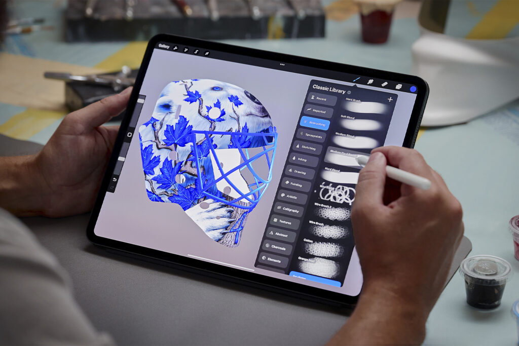 NHL goalie mask for Toronto Maple Leaf. Photo by Jordon Bourgeault via Apple.