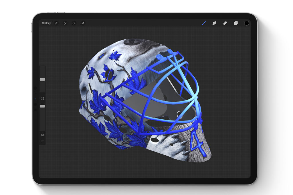 NHL goalie mask for Toronto Maple Leaf. Photo by Jordon Bourgeault via Apple.