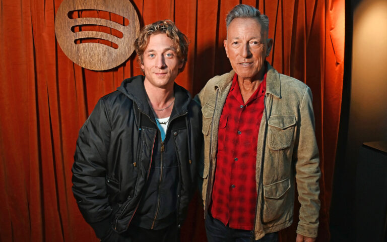 Jeremy Allen White and Bruce Springsteen attend a Q&A hosted by Spotify between legendary musician Bruce Springsteen and Jeremy Allen White, the actor playing him in "Springsteen: Deliver Me From Nowhere", for top Spotify fans on October 14, 2025 in London, England. (Photo by Dave Benett/Getty Images for Spotify)