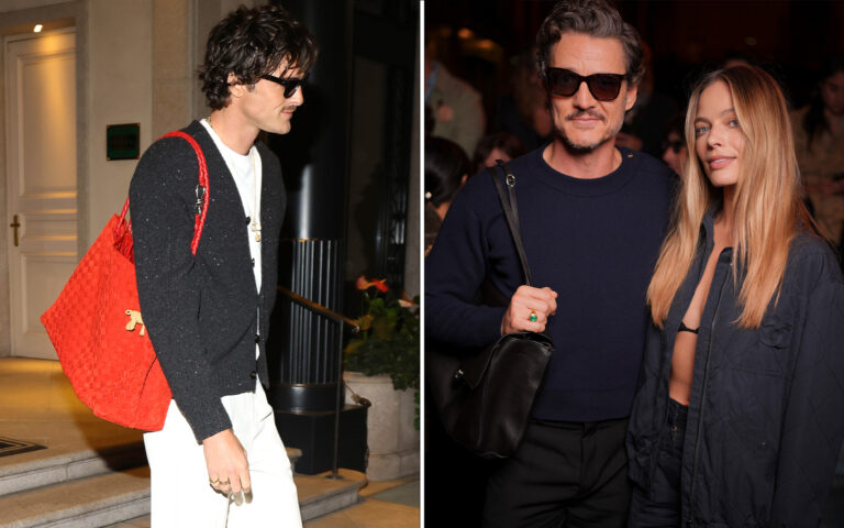 LEFT: MILAN, ITALY - SEPTEMBER 21: Jacob Elordi is seen during Milan Fashion Week - Womenswear Spring/Summer 2025 on September 21, 2024 in Milan, Italy. (Photo by Robino Salvatore/GC Images) RIGHT: Pedro Pascal, Margot Robbie at the Chanel fashion show as part of Spring/Summer 2026 Paris Fashion Week held at Grand Palais on October 06, 2025 in Paris, France. (Photo by Swan Gallet/WWD via Getty Images)
