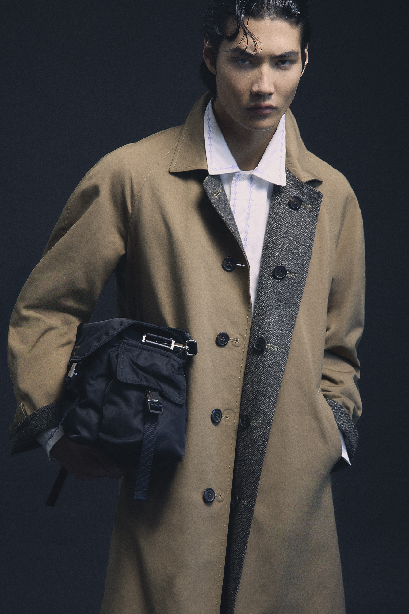 Suzuki Kai men's style photoshoot shoot fashion trends for men. Photo retrieved from SHARP Winter 2026.