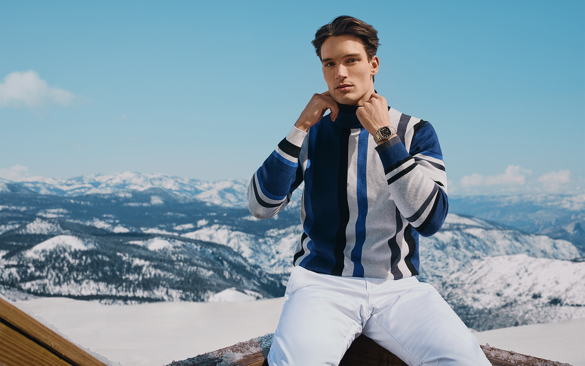 Model poses with Bulova Super Seville watch for gift guide. Photo courtesy of Citizen Watch Group.