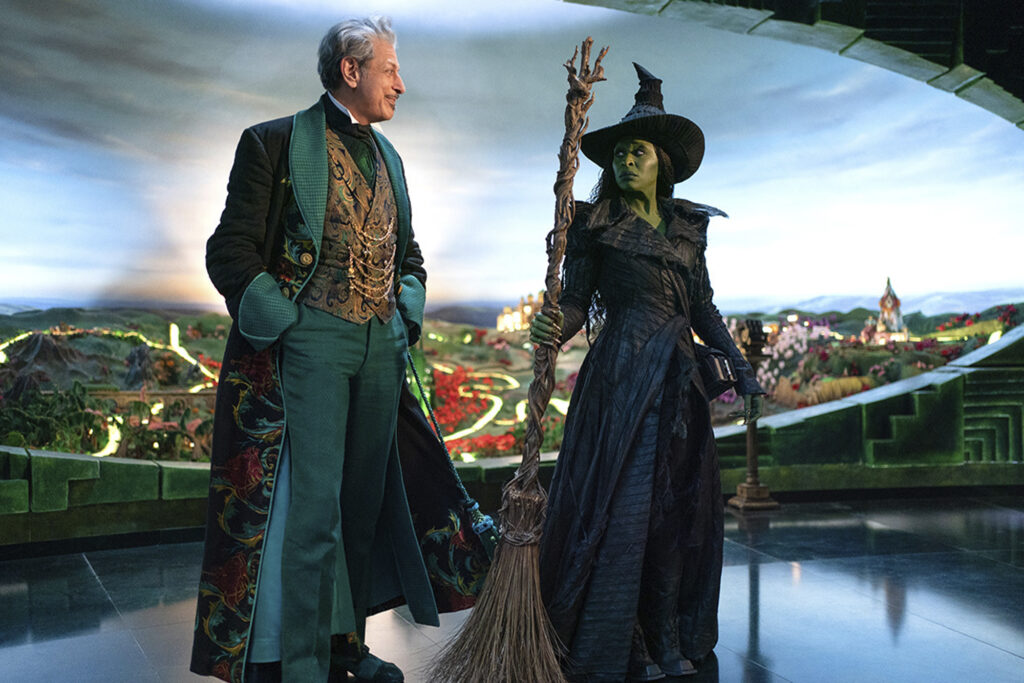 Elphaba (Cynthia Erivo) and the Wizard (Jeff Goldbloom) in Wicked For Good. Image courtesy of Universal Pictures.