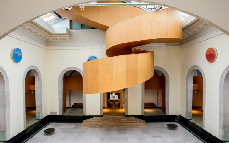 Interior view of Walker Court, Art Gallery of Ontario. Artwork © Robert Houle, Seven Grandfathers, 2014. Photo © AGO