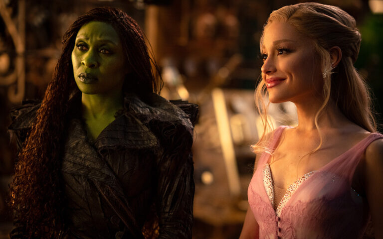 Elphaba (Cynthia Erivo) and Glinda (Ariana Grande), still courtesy of Universal Pictures.