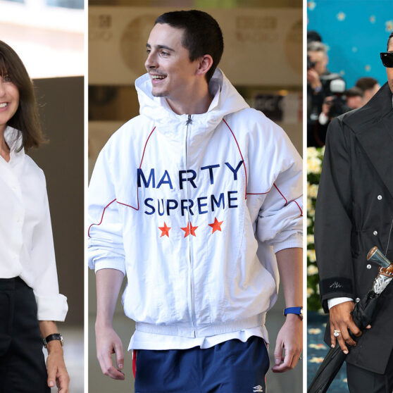 the top fashion moments of 2025. LEft to right: VERONIQUE NICHANIAN, timothee chalamet, a$ap rocky