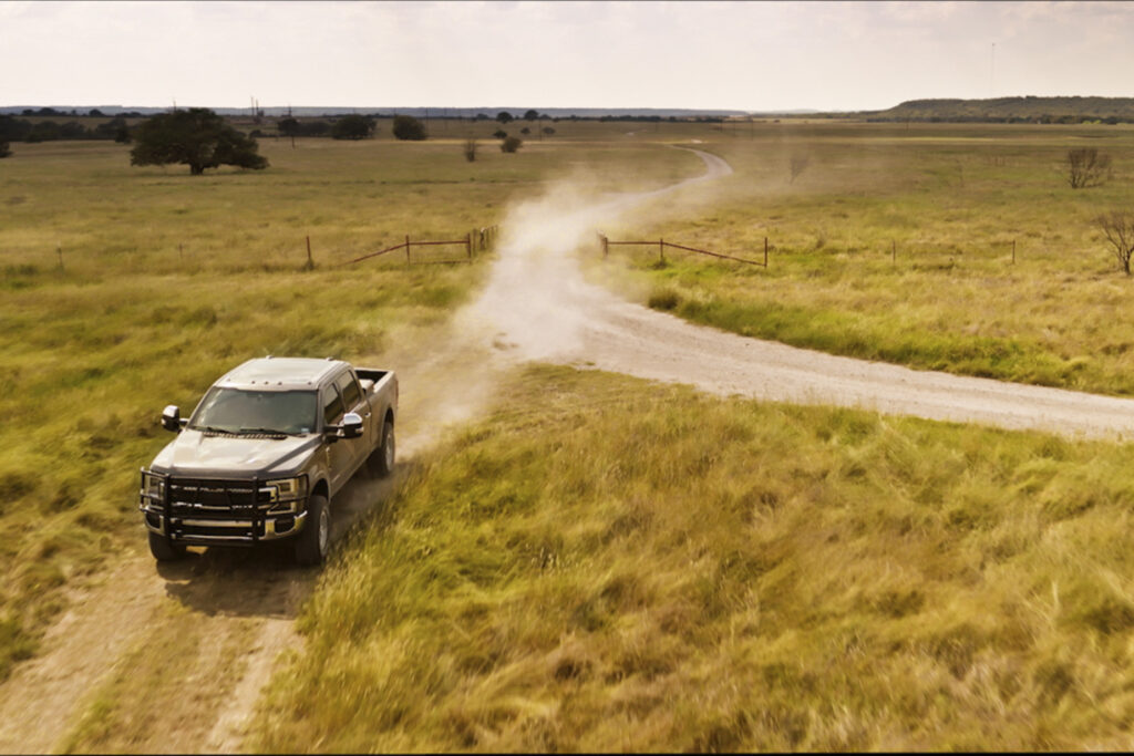 LANDMAN season 2 still showing the trucks of Landman.