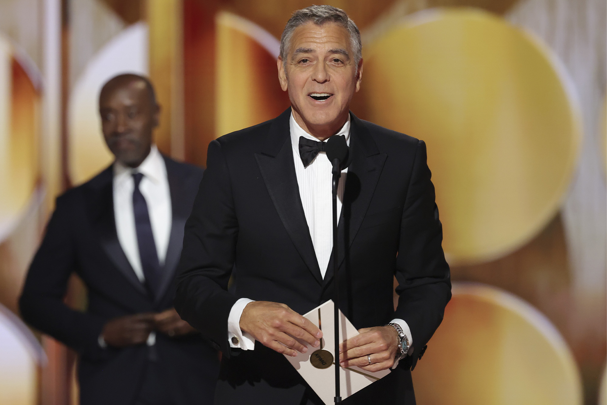 George Clooney at the 83rd Golden Globes, photo via Getty Images, courtesy of OMEGA.