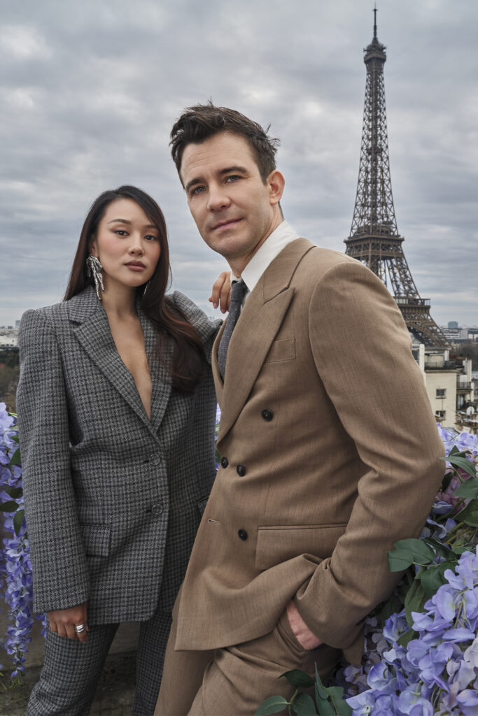 YERIN HA (LEFT) AND LUKE THOMPSON OF BRIDGERTON. PHOTO C  CYRIL MASSON, COURTESY OF NETFLIX.