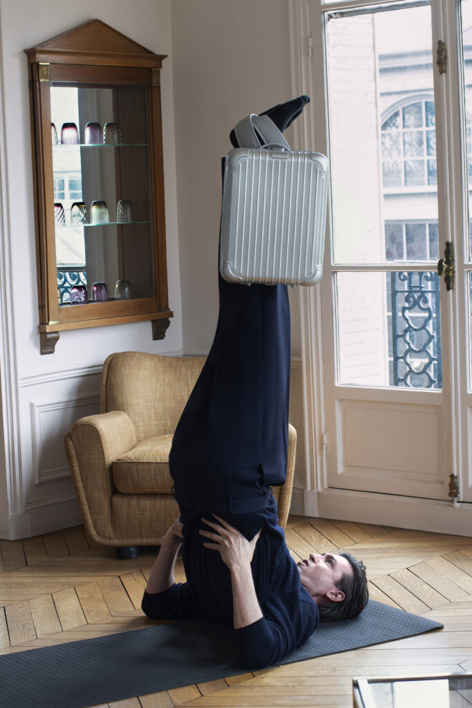 Nicholas Braun with RIMOWA Original Backpack. Photo courtesy of RIMOWA.
