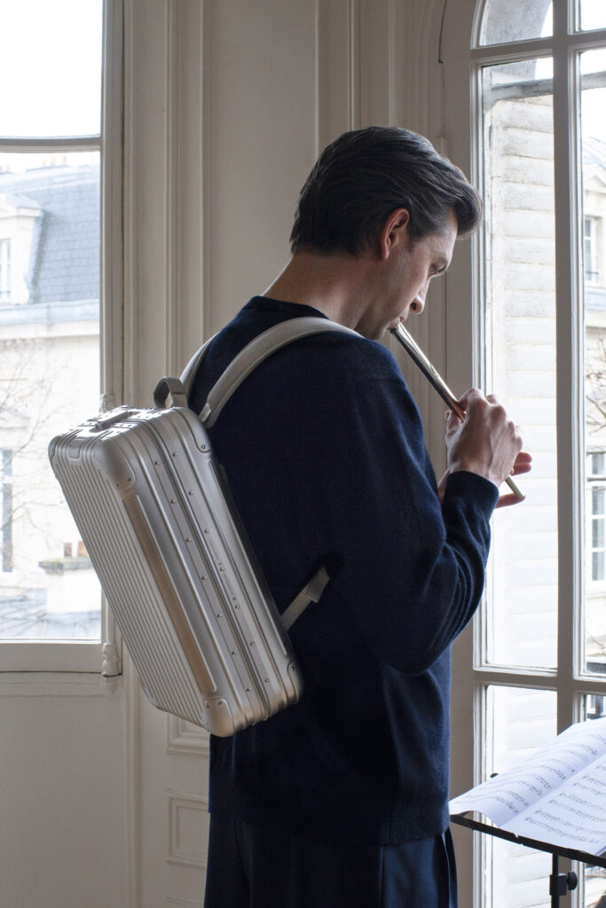 Nicholas Braun with RIMOWA Original Backpack. Photo courtesy of RIMOWA.