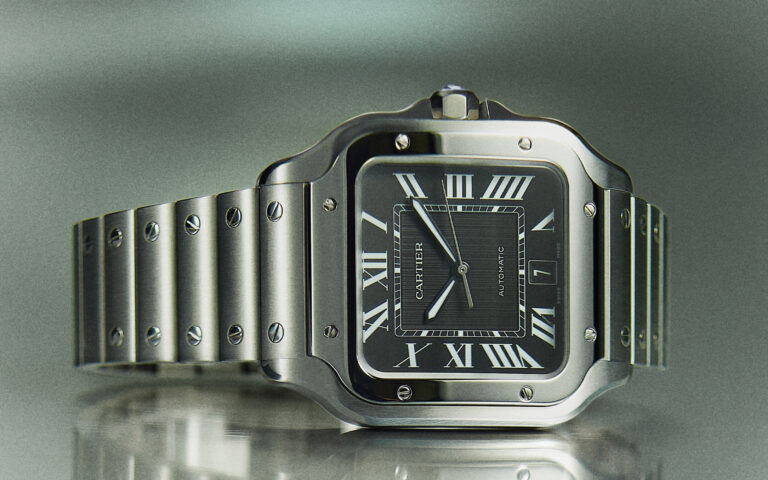 Cartier Santos Black Dial Steel. Photo courtesy of Cartier.