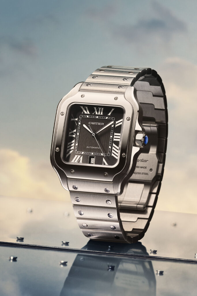 Cartier Santos Steel Black Dial. Photo courtesy of Cartier.