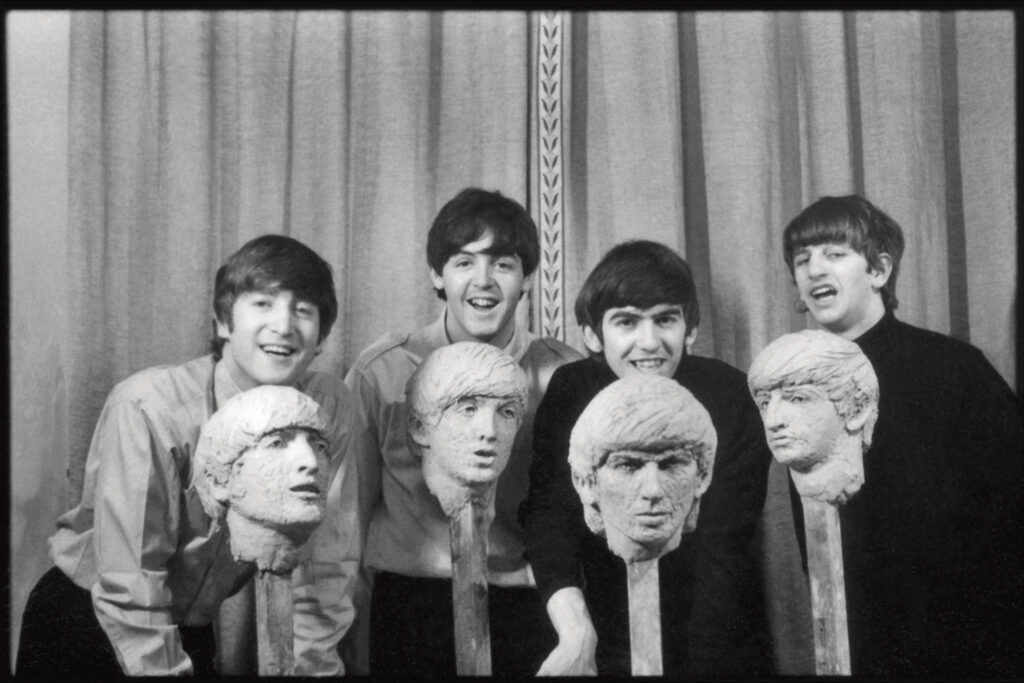 The Beatles with clay portrait busts by David Wynne, 1964. © 1964 Paul McCartney under exclusive license to MPL Archive LLP