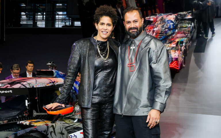 World premiere of the BMW Art Car in Paris with Julie Mehretu and Hussein Al-Attar director automotive design at Designworks LA