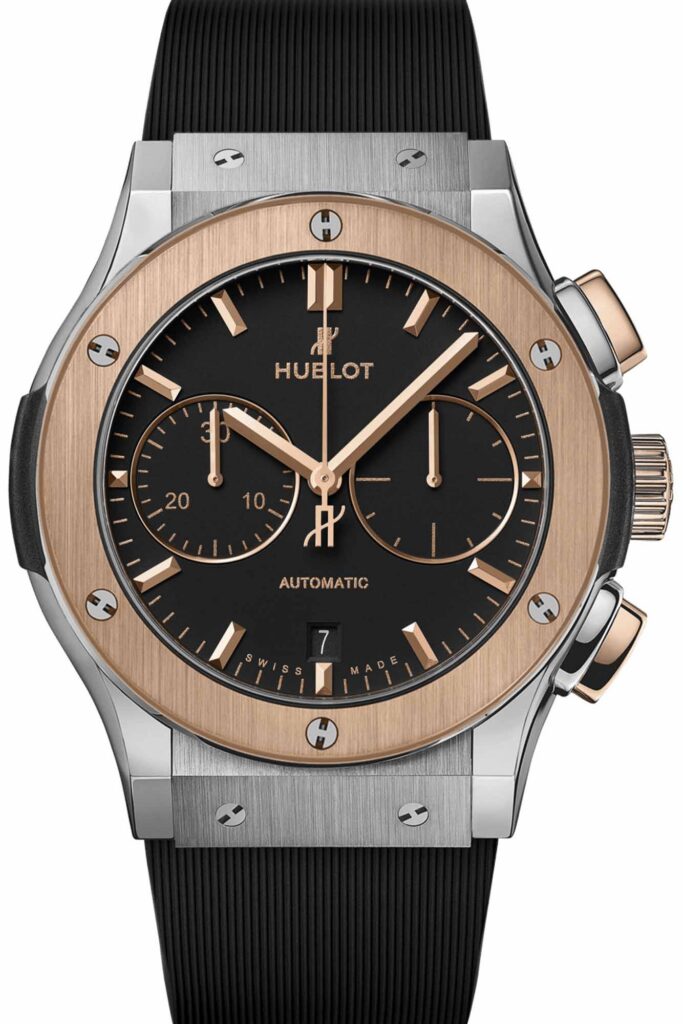 Miles Caton wears the Hublot Classic Fusion Chronograph Titanium King Gold 45 mm_