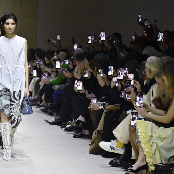 MILAN, ITALY - FEBRUARY 26: A model walks the runway at the Prada Ready to Wear Fall/Winter 2026/2027 fashion show during the Milan Fashion Week on February 26, 2026 in Milan, Italy. (Photo by Victor VIRGILE/Gamma-Rapho via Getty Images)