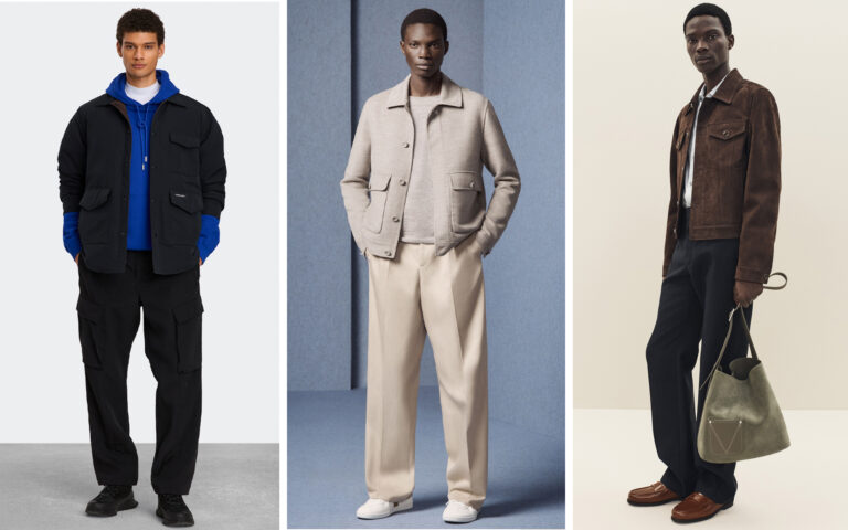 three men's jackets for spring. left to right: canada goose, dior, louis vuitton
