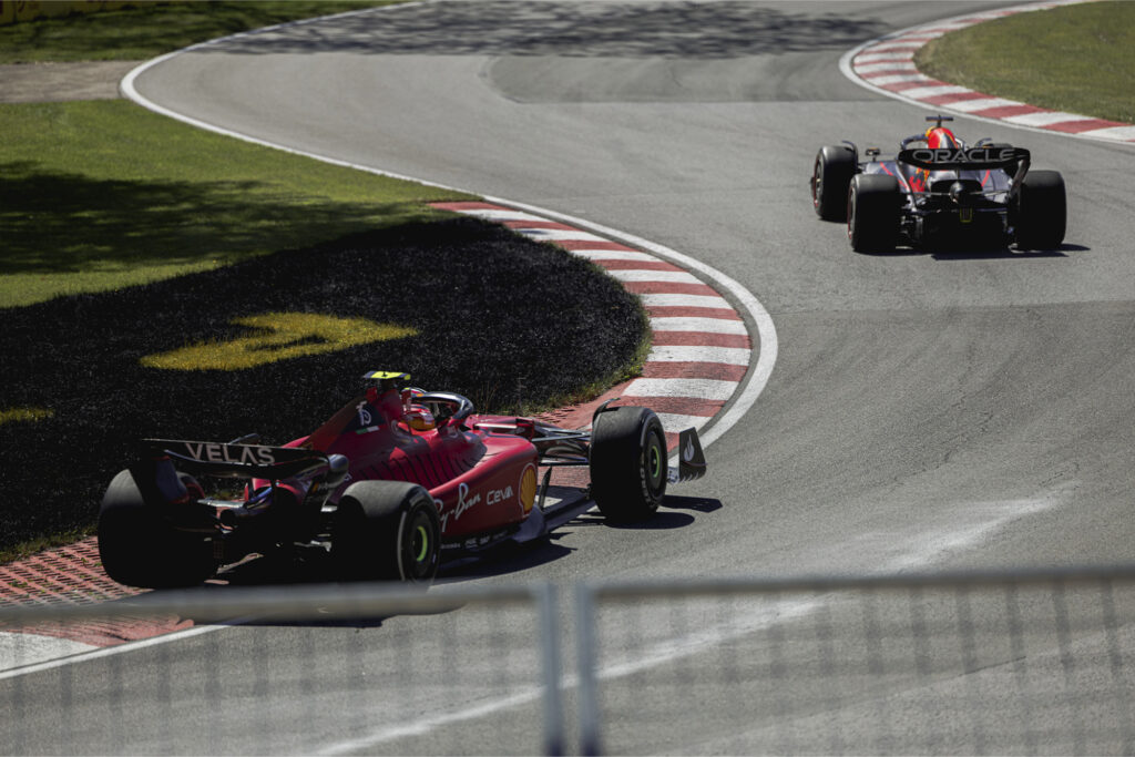 Closeup of Formula 1 racing cars on a road in Montreal, Canada