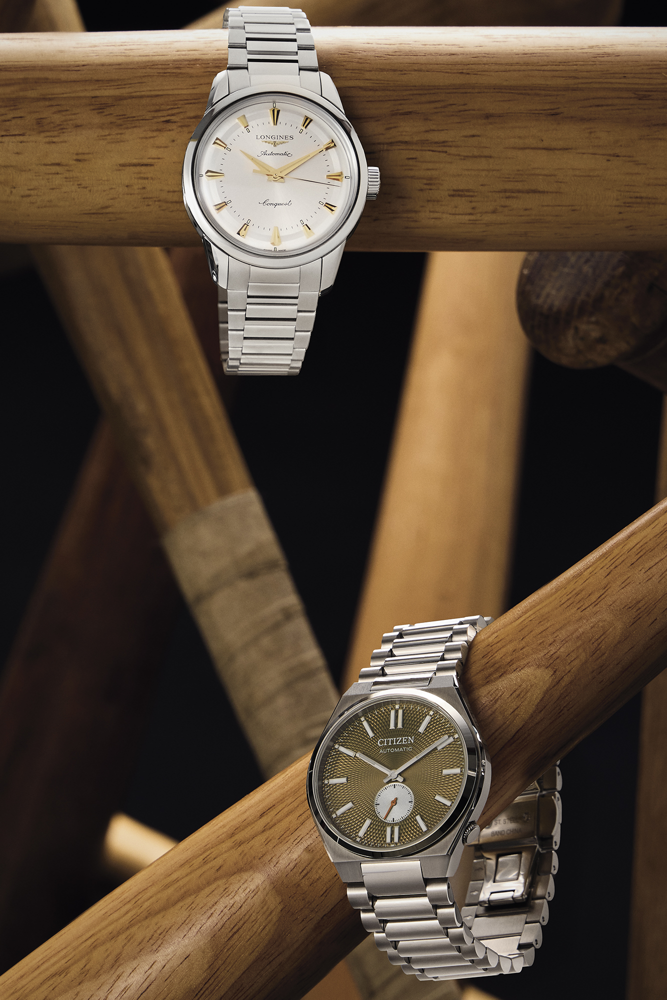 LONGINES CONQUEST HERITAGE, $4,300. CITIZEN TSUYOSA SMALL SECOND, $795.