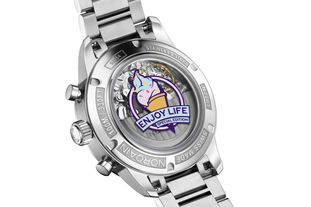 NORQAIN Freedom Chrono Enjoy Life Sprinkles back. PHOTO COURTESY OF NORQAIN.