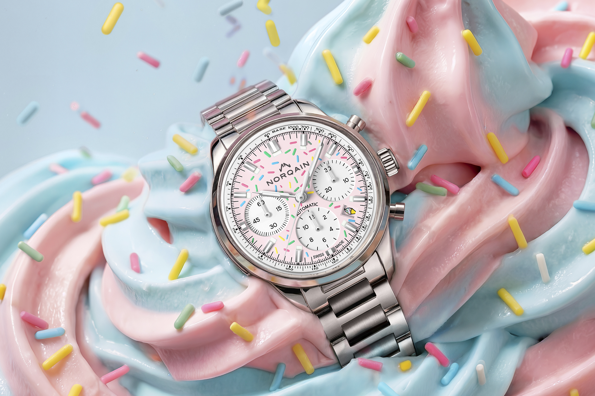 NORQAIN Freedom Chrono Enjoy Life Sprinkles Pink. PHOTO COURTESY OF NORQAIN.