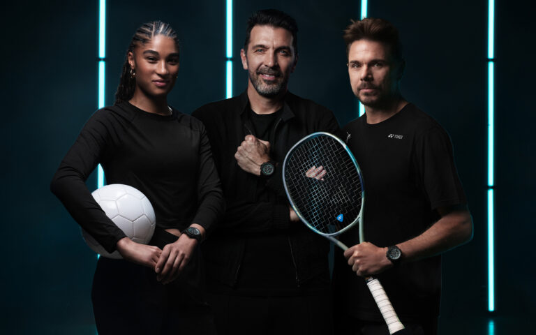 NORQAIN WildONE Skeleton Chrono. Left to right: Sydney Schertenleib Gianluigi Buffon Stan Wawrinka. Photo courtesy of NORQAIN.