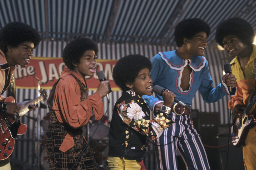 Judah Edwards as Young Tito Jaylen Hunter as Young Marlon Juliano Krue Valdi as Young MJ Nathaniel McIntyre as Young Jackie and Jayden Harville as Young Jermaine in Michael Photo Credit Glen Wilson 4-2026 6