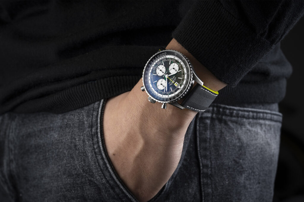 Breitling x Aston Martin Aramco Formula One. Photo retrieved from The Book For Men, courtesy of Breitling.