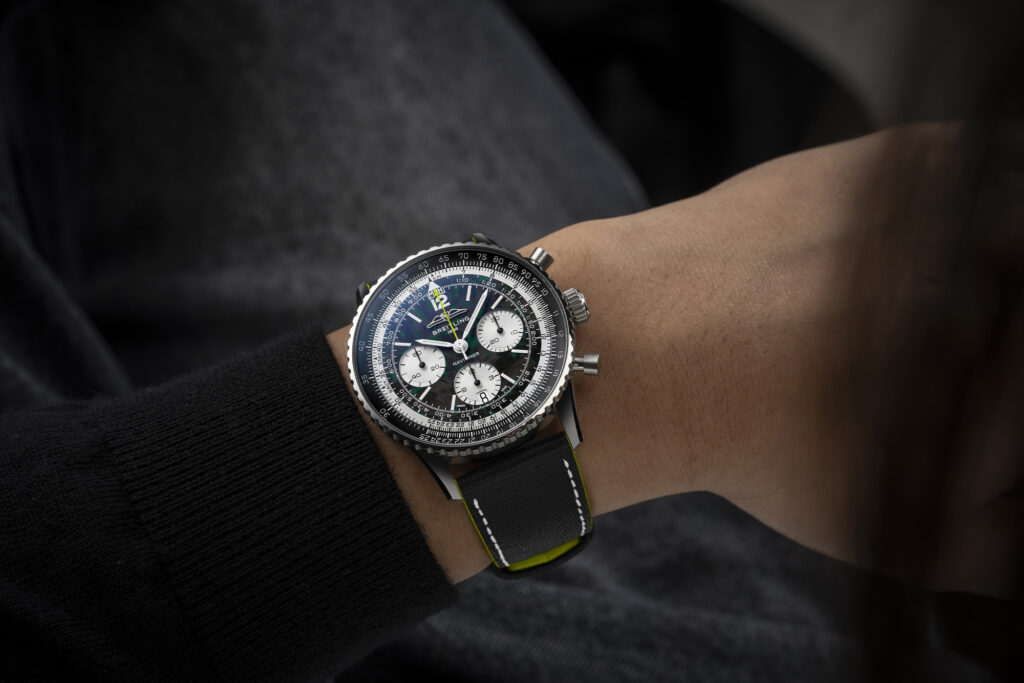 Breitling x Aston Martin Aramco Formula One. Photo retrieved from The Book For Men, courtesy of Breitling.