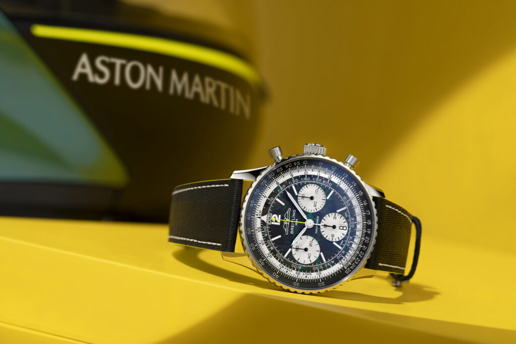 Breitling x Aston Martin Aramco Formula One. Photo retrieved from The Book For Men, courtesy of Breitling.